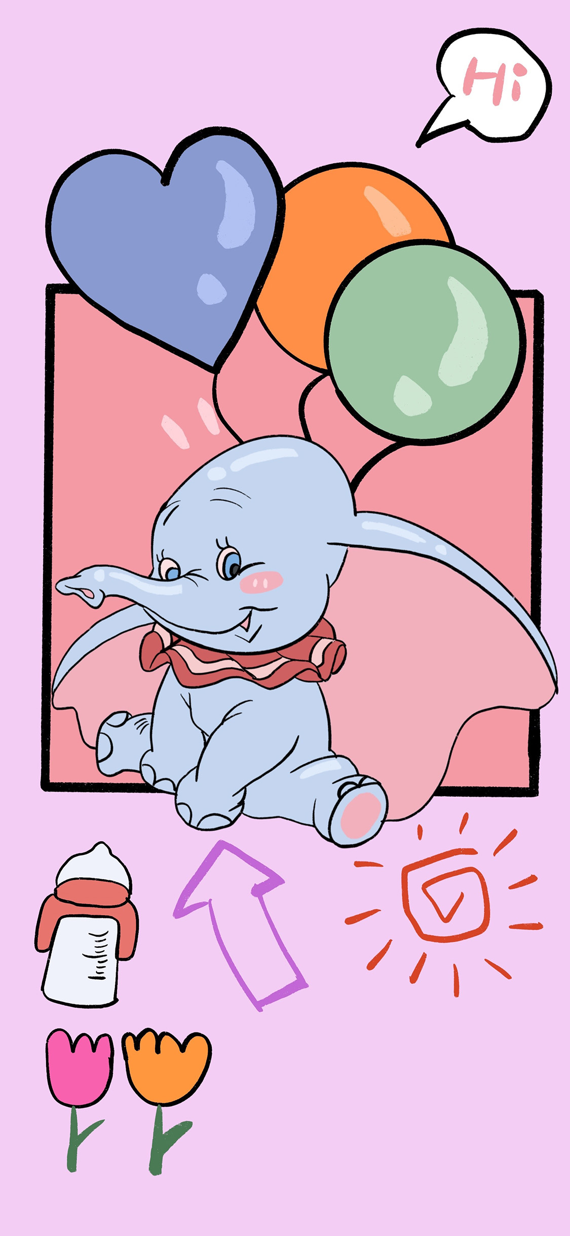 [2436×1125]迪士尼 动画 小飞象 气球 苹果手机动漫壁纸图片