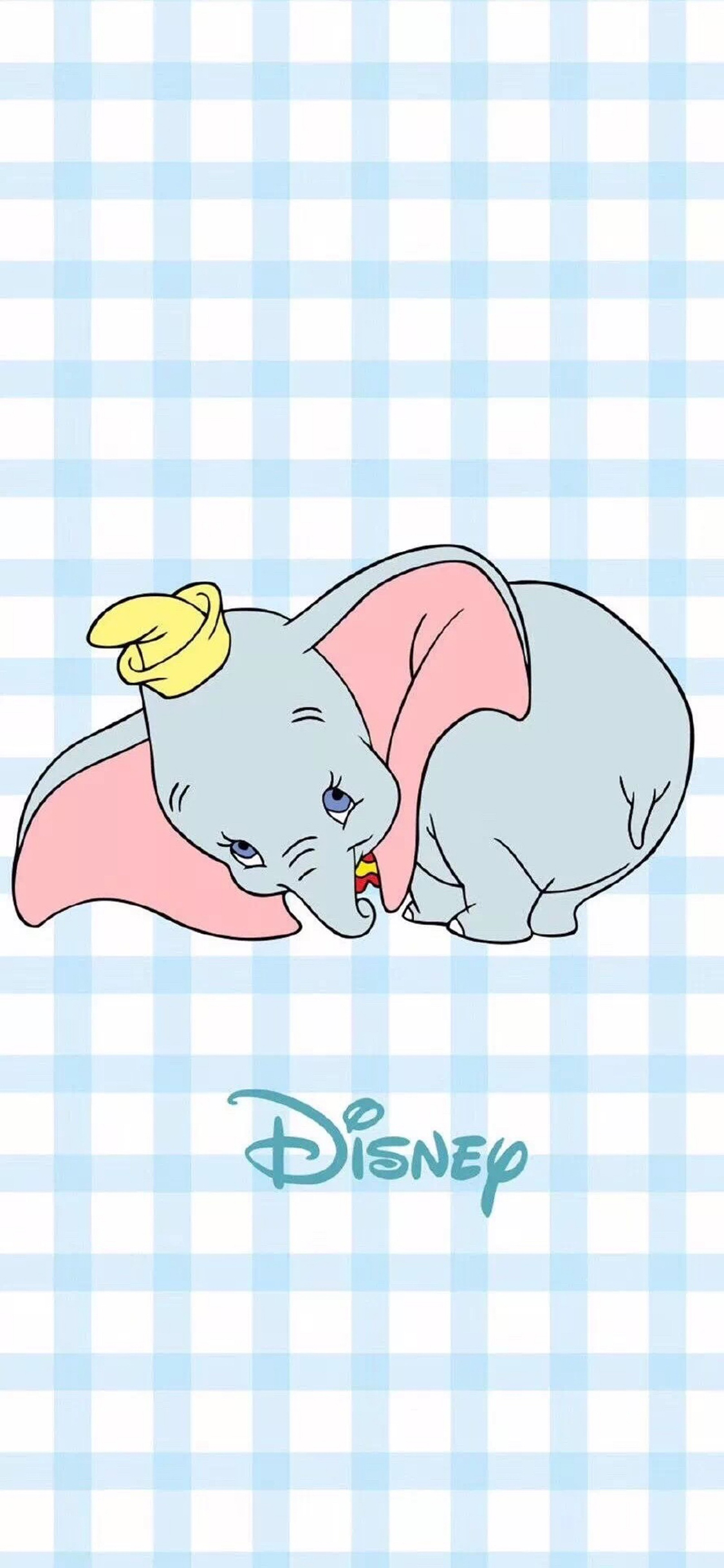 [2436×1125]迪士尼 卡通 小飞象 格子 苹果手机动漫壁纸图片