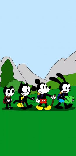 [2436x1125]迪士尼 卡通 米奇 黑猫 郊游 苹果手机动漫壁纸图片