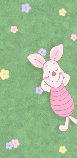 [2436x1125]迪士尼 小熊维尼 小猪 花朵（取自微博：一颗萝卜胡） 苹果手机动漫壁纸图片