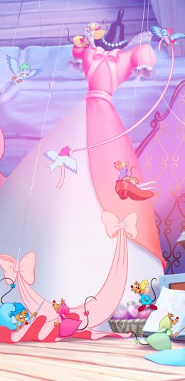 [2436x1125]迪士尼 灰姑娘 童话 公主裙 老鼠 苹果手机动漫壁纸图片