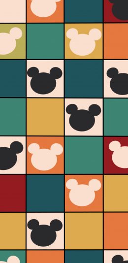 [2436x1125]迪士尼 米老鼠 格子 苹果手机动漫壁纸图片
