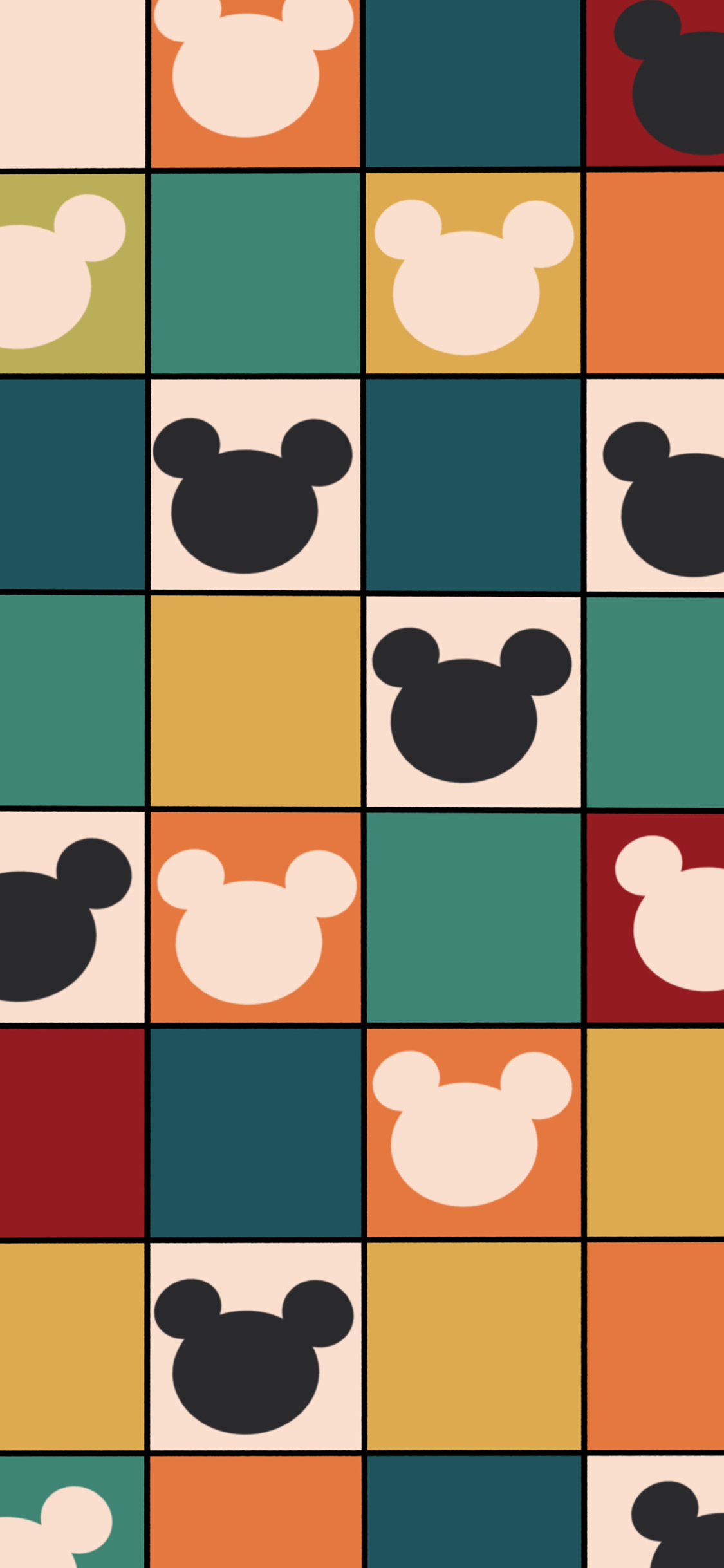 [2436×1125]迪士尼 米老鼠 格子 苹果手机动漫壁纸图片