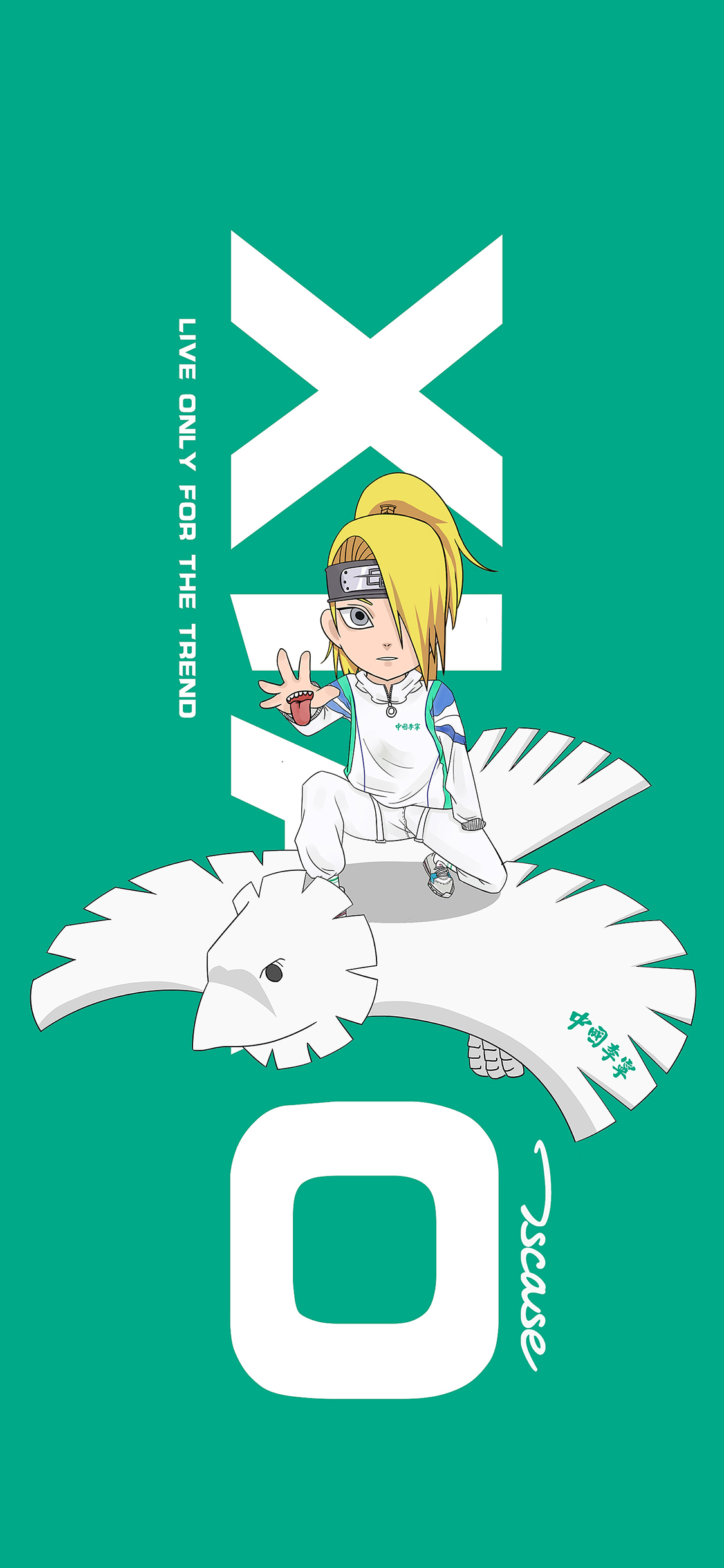 [2436×1125]迪达拉 晓组织 中国李宁 火影忍者 绿 苹果手机动漫壁纸图片