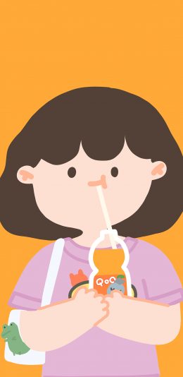 [2436x1125]酷儿 月亮 小女孩 吸管 苹果手机动漫壁纸图片