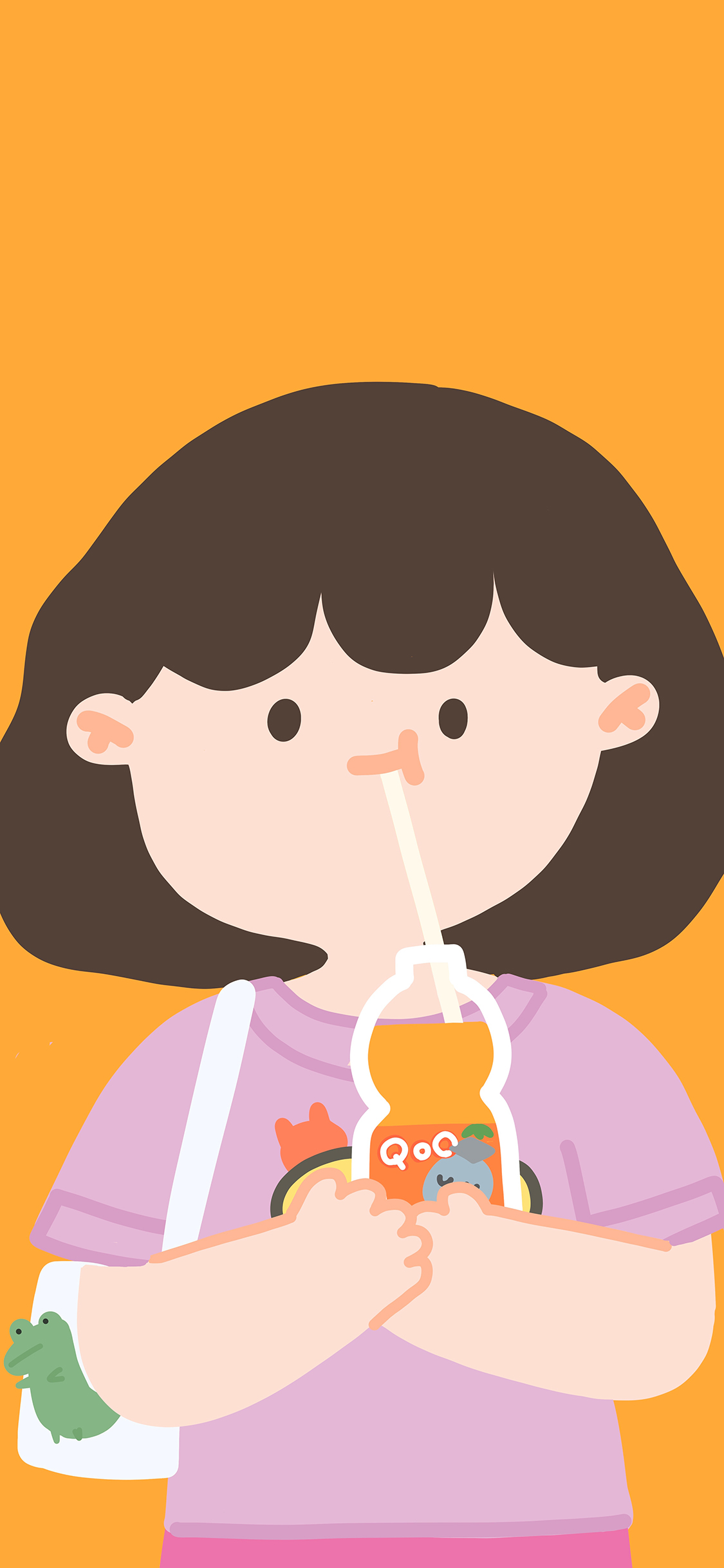 [2436×1125]酷儿 月亮 小女孩 吸管 苹果手机动漫壁纸图片