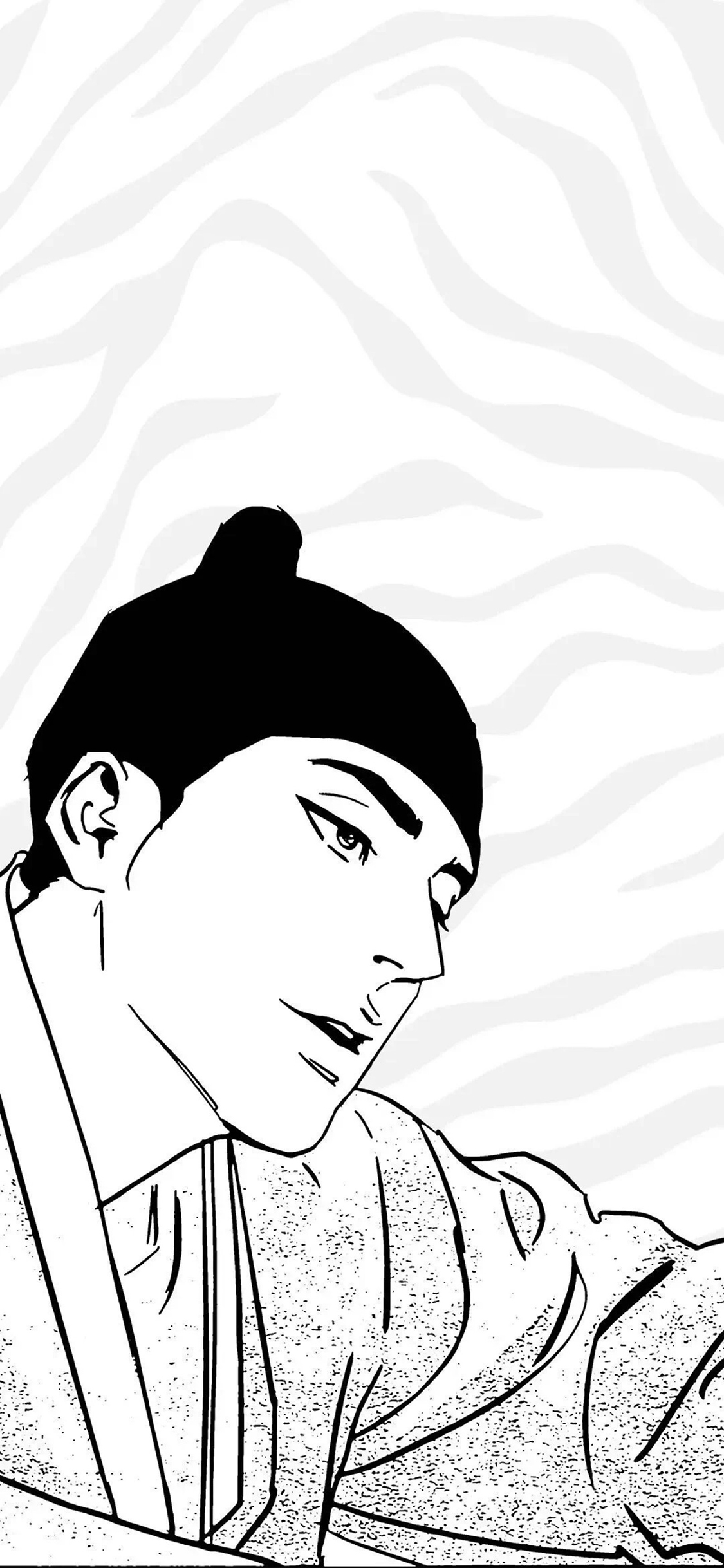 [2436×1125]野画集 韩国漫画 男主 黑白 苹果手机动漫壁纸图片