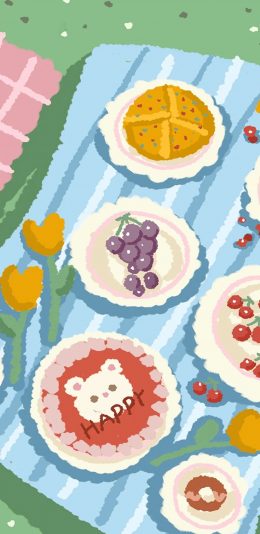 [2436x1125]野餐 蛋糕 屁桃 色彩 苹果手机动漫壁纸图片