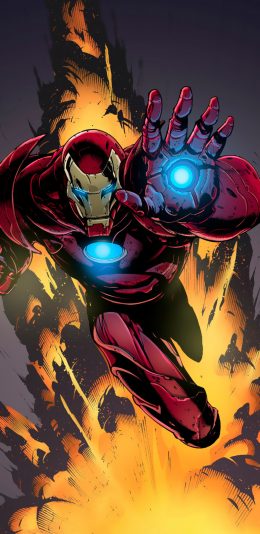 [2436x1125]钢铁侠 超级英雄 漫威 火焰 苹果手机动漫壁纸图片