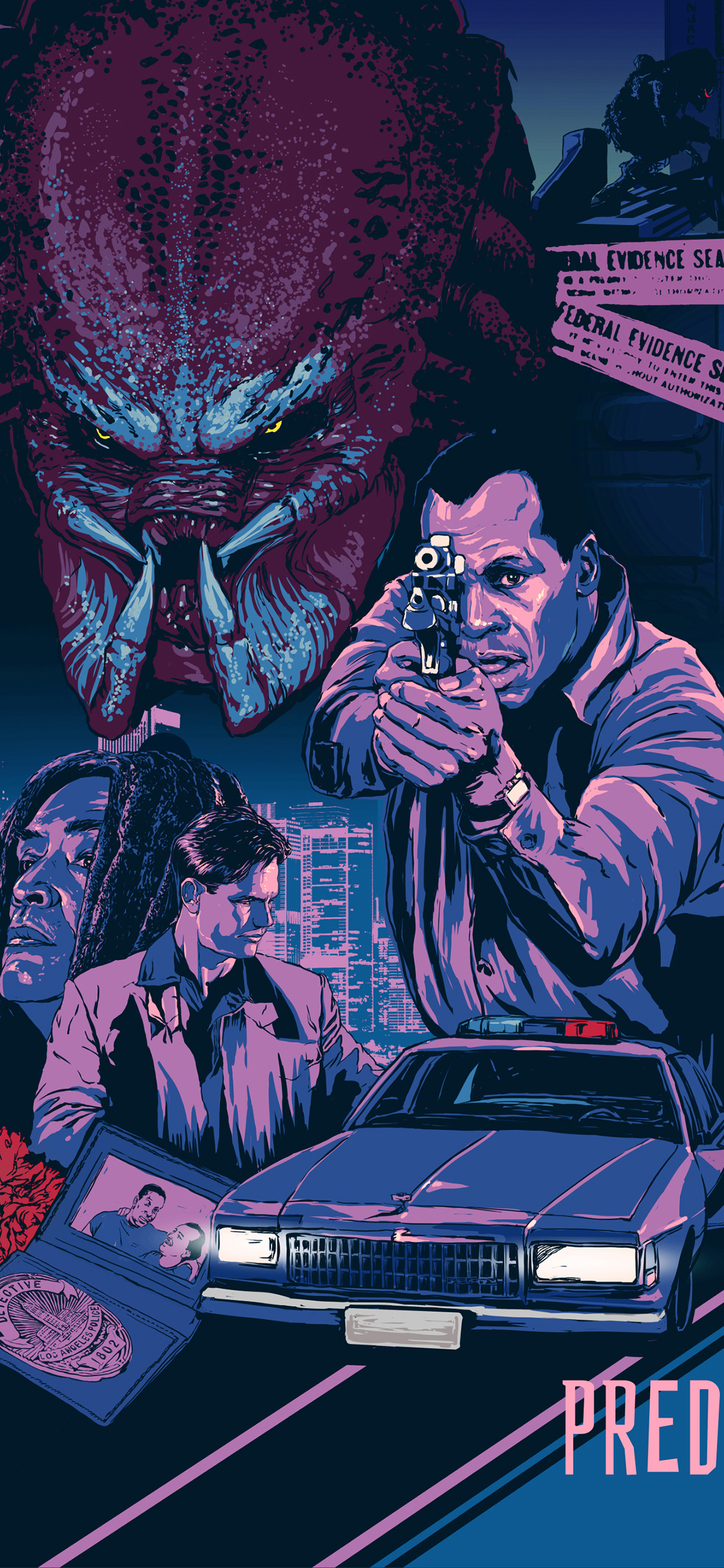 [2436×1125]铁血战士 漫画 欧美 警车 苹果手机动漫壁纸图片