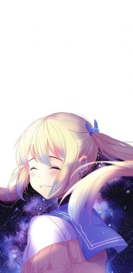 [2436x1125]长发少女 二次元 回眸 漫画 苹果手机动漫壁纸图片