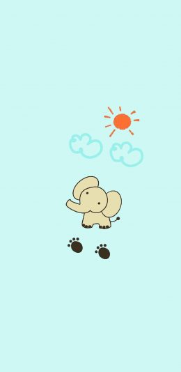[2436x1125]阳光下的小象清新卡通 苹果手机动漫壁纸图片
