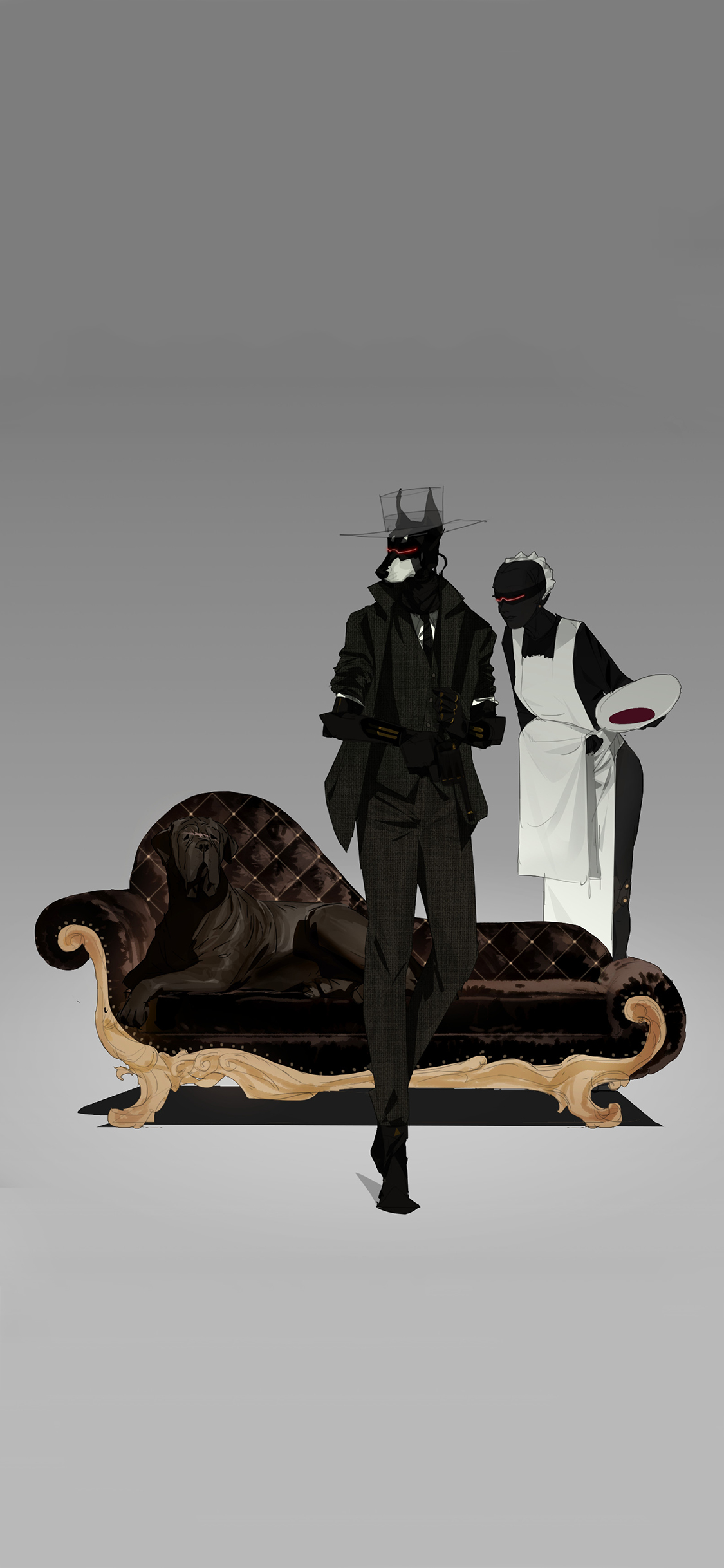 [2436×1125]阿尔法狗 西装革履 女仆 苹果手机动漫壁纸图片