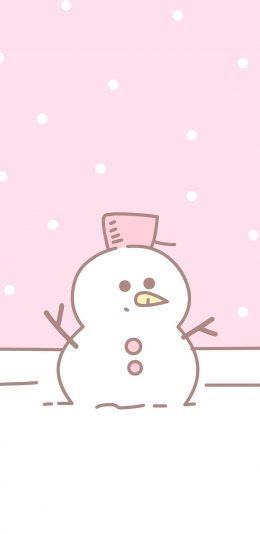 [2436x1125]雪人 粉白 可爱 简单 苹果手机动漫壁纸图片
