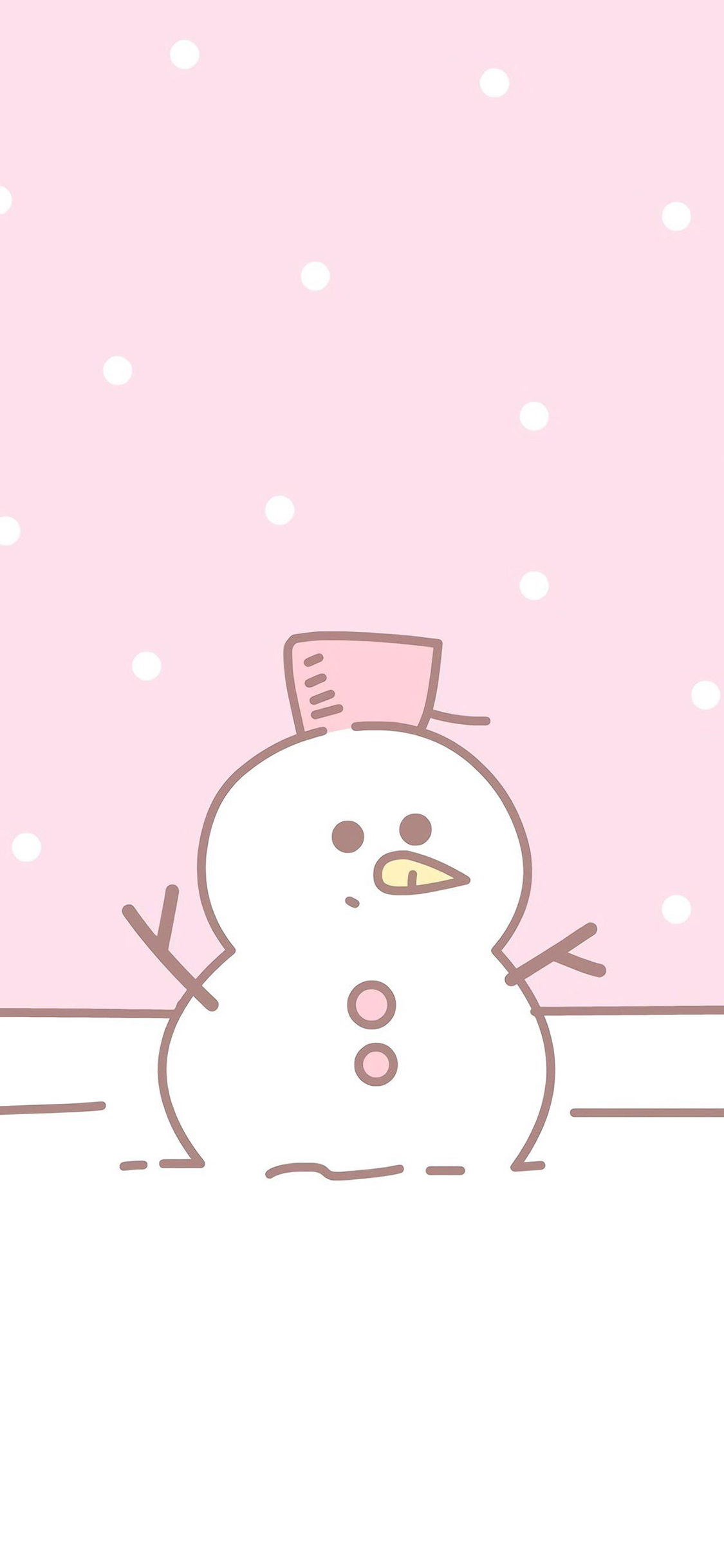 [2436×1125]雪人 粉白 可爱 简单 苹果手机动漫壁纸图片