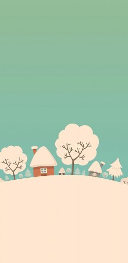 [2436x1125]雪景 简约 雪季 卡通 苹果手机动漫壁纸图片