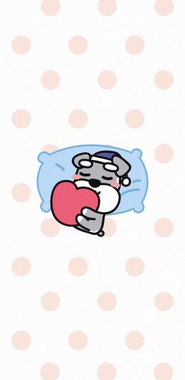 [2436x1125]雪纳瑞 狗 犬 卡通 可爱 睡觉 爱心 苹果手机动漫壁纸图片