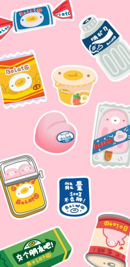 [2436x1125]零食 食物 桃子 口香糖 粉色 苹果手机动漫壁纸图片