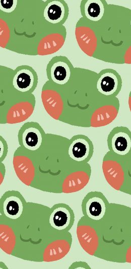 [2436x1125]青蛙 绿色 平铺 腮红 卡通 苹果手机动漫壁纸图片
