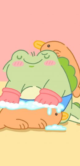 [2436x1125]青蛙 色彩 可爱 卡通 苹果手机动漫壁纸图片