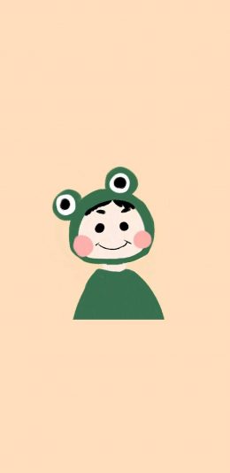 [2436x1125]青蛙头套 卡通 可爱 趣味 苹果手机动漫壁纸图片