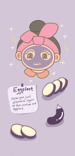 [2436x1125]面膜 女孩 茄子 精致 紫色 护肤 苹果手机动漫壁纸图片