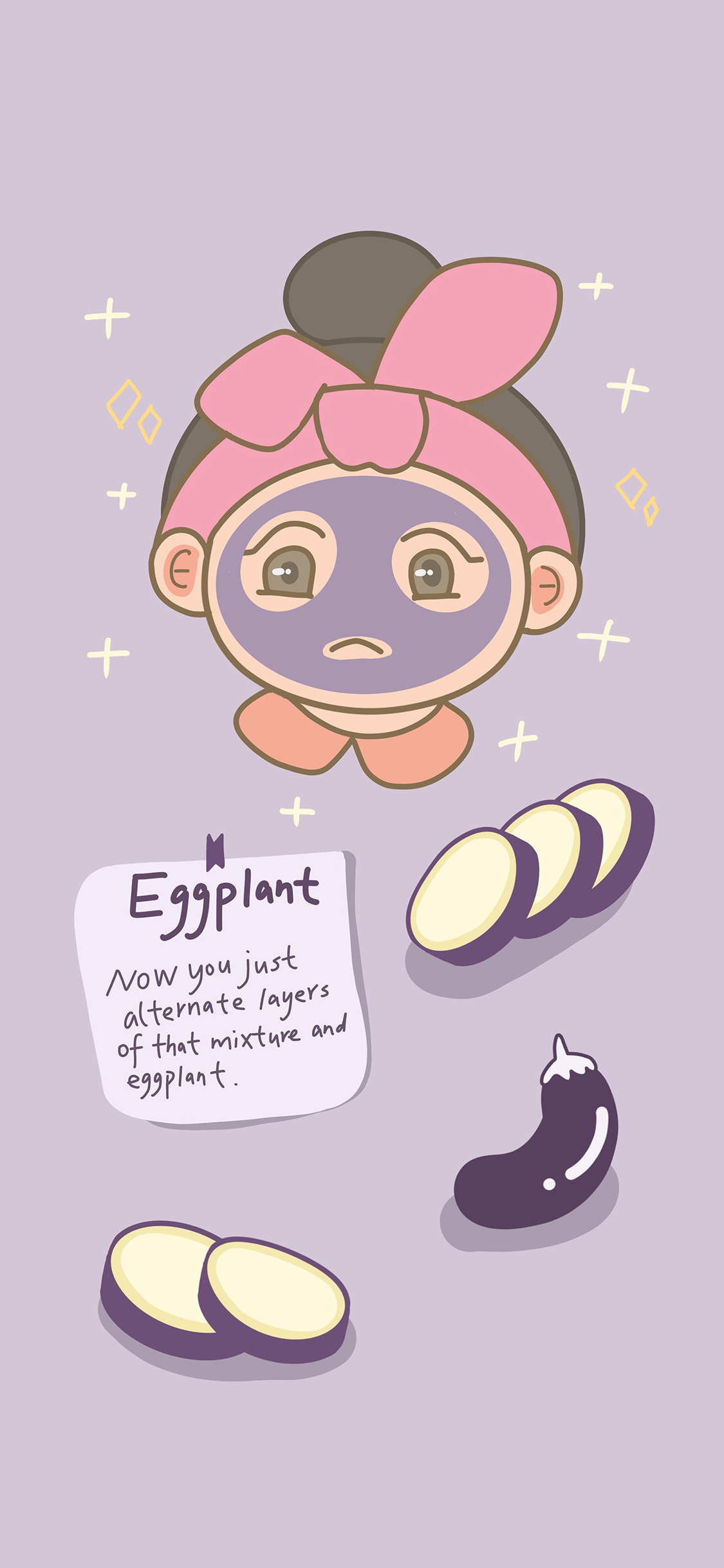 [2436×1125]面膜 女孩 茄子 精致 紫色 护肤 苹果手机动漫壁纸图片