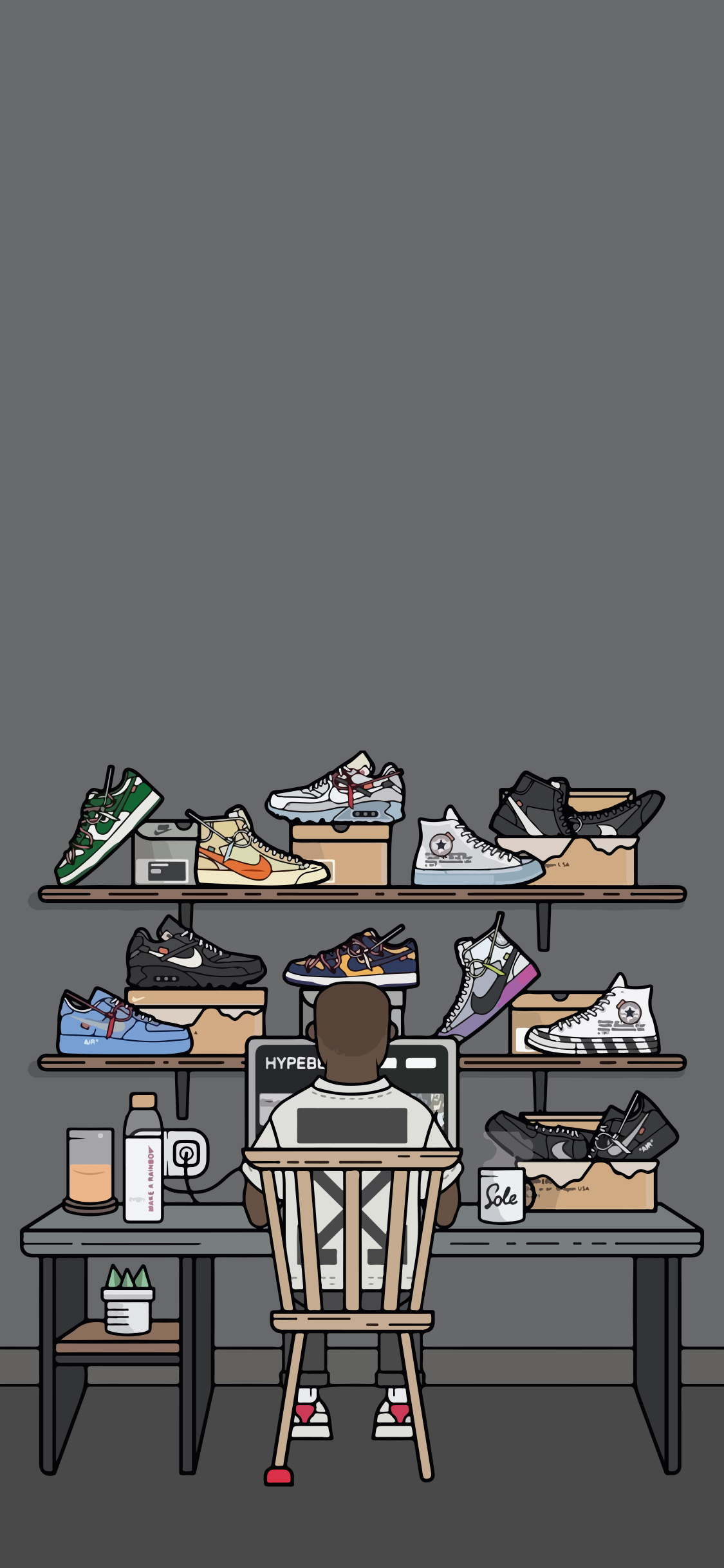 [2436×1125]鞋架 潮鞋 AJ 时尚 卡通 苹果手机动漫壁纸图片