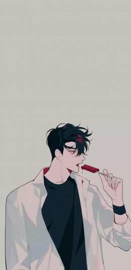 [2436x1125]韩国 插画师作品 男孩 冰棍 苹果手机动漫壁纸图片