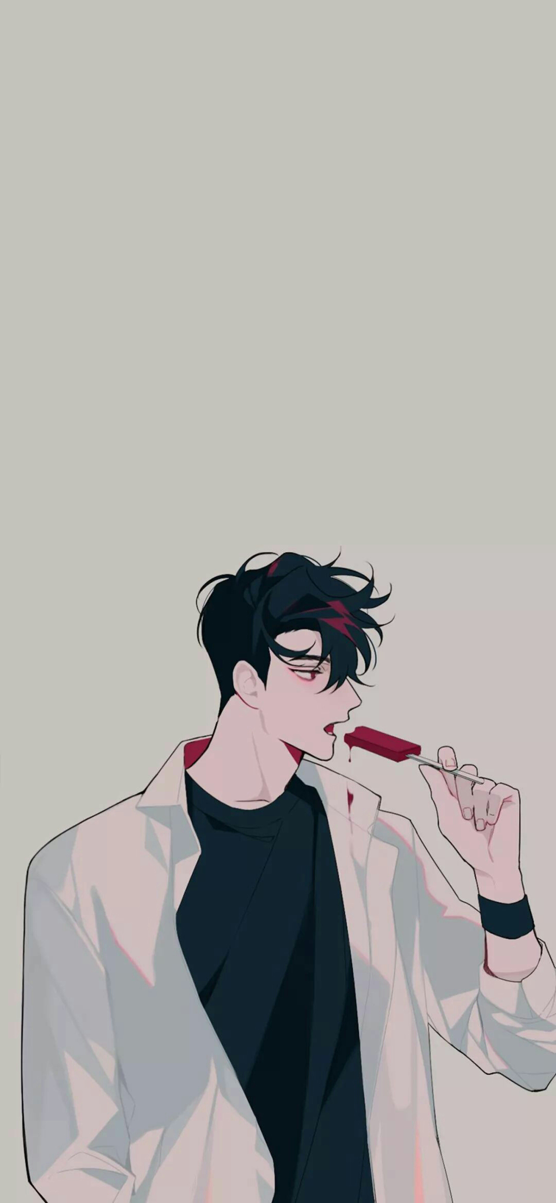 [2436×1125]韩国 插画师作品 男孩 冰棍 苹果手机动漫壁纸图片