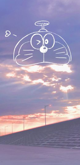 [2436x1125]风 天空 哆啦A梦 简笔画 苹果手机动漫壁纸图片