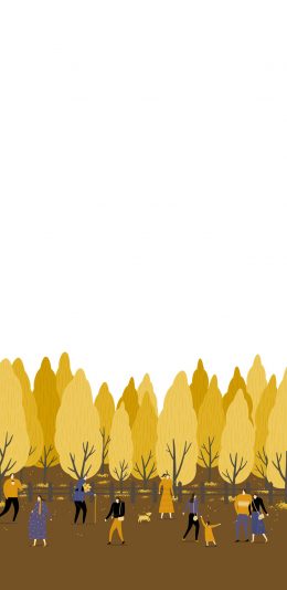 [2436x1125]风景 插图 树木 行人 清新 苹果手机动漫壁纸图片