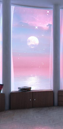 [2436x1125]风景 插图 粉色 浪漫 星星 苹果手机动漫壁纸图片