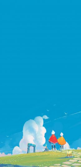 [2436x1125]风景 插图 蓝天 背影 苹果手机动漫壁纸图片