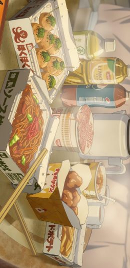 [2436x1125]食物 漫画 面条 章鱼小丸子 饮料 方便面 苹果手机动漫壁纸图片