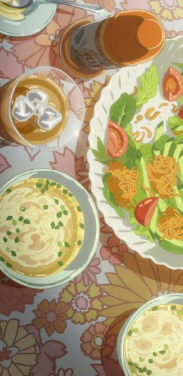 [2436x1125]食物 面条 饮料 漫画 苹果手机动漫壁纸图片