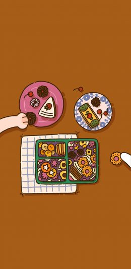 [2436x1125]餐食 食物 便当 蛋糕 饼干 曲奇 苹果手机动漫壁纸图片