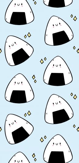 [2436x1125]饭团 平铺 黑白 苹果手机动漫壁纸图片