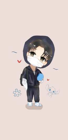 [2436x1125]饭绘 Q版 肖战 明星 史迪仔 苹果手机动漫壁纸图片