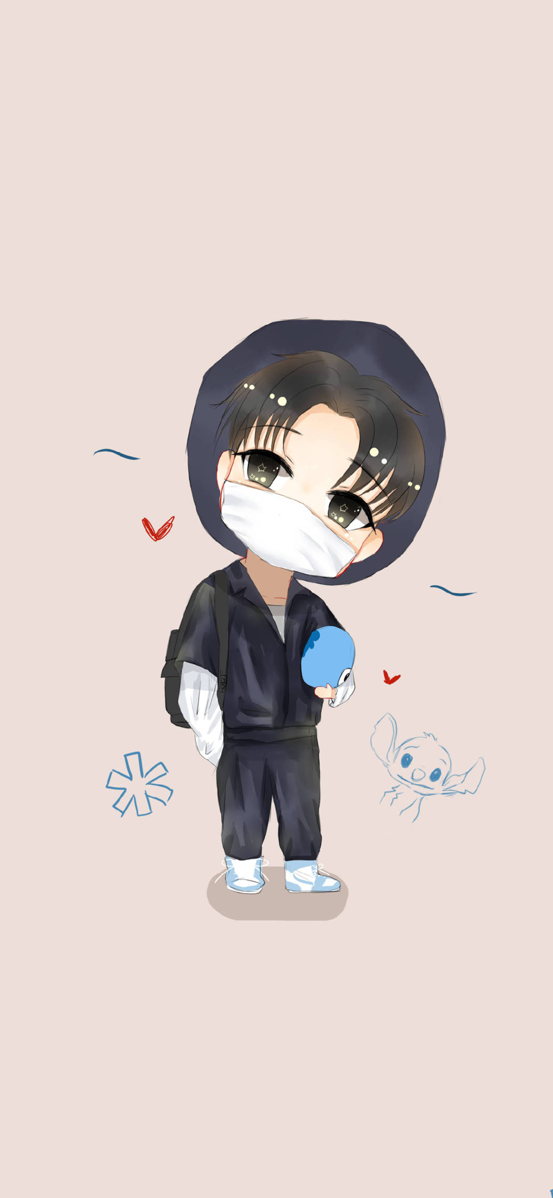 [2436×1125]饭绘 Q版 肖战 明星 史迪仔 苹果手机动漫壁纸图片