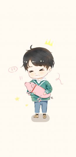 [2436x1125]饭绘 肖战 明星 Q版 小猪 苹果手机动漫壁纸图片