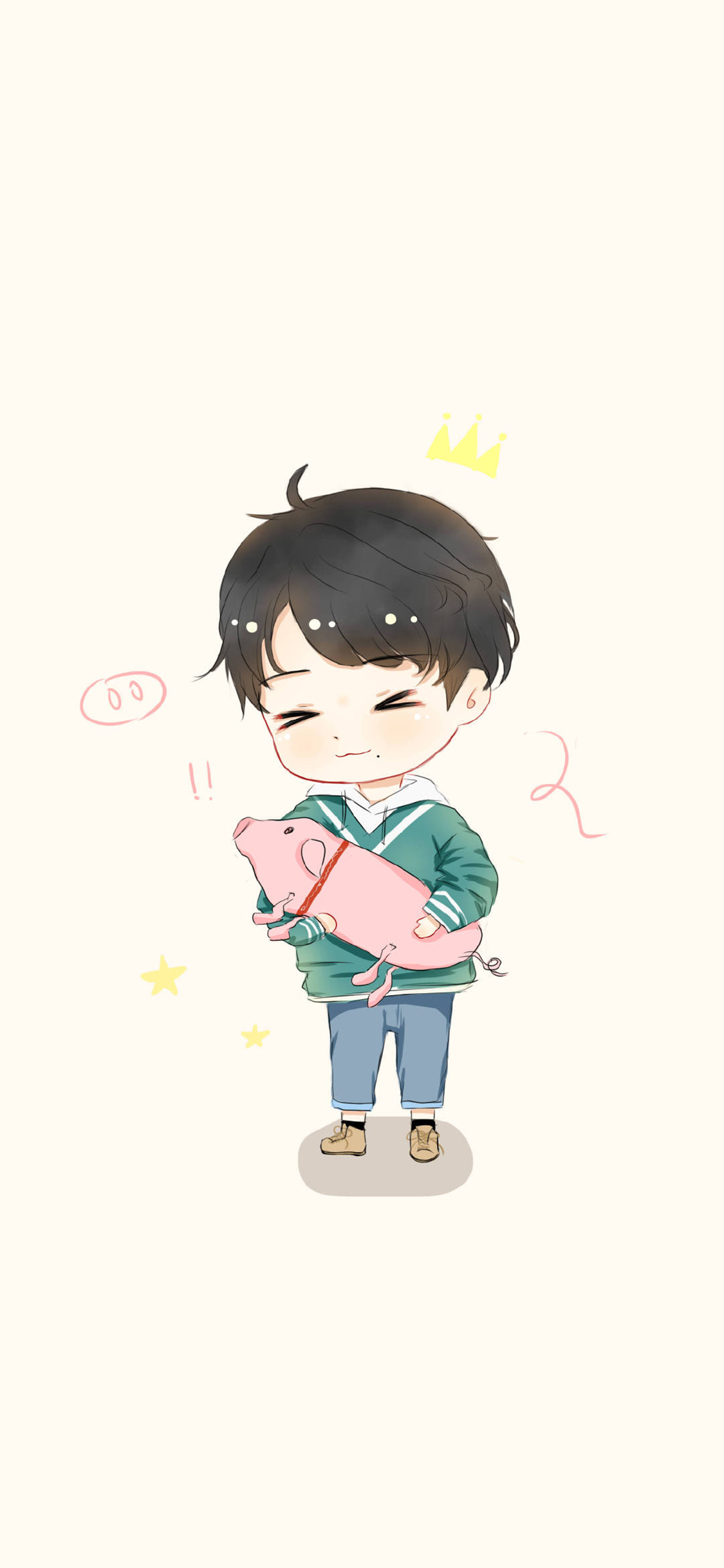 [2436×1125]饭绘 肖战 明星 Q版 小猪 苹果手机动漫壁纸图片