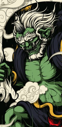 [2436x1125]鬼怪 凶狠 漫画 腹肌 绿色 苹果手机动漫壁纸图片