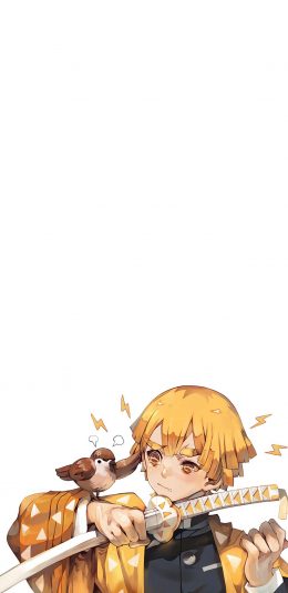 [2436x1125]鬼灭之刃 漫画 简约 小鸟 苹果手机动漫壁纸图片