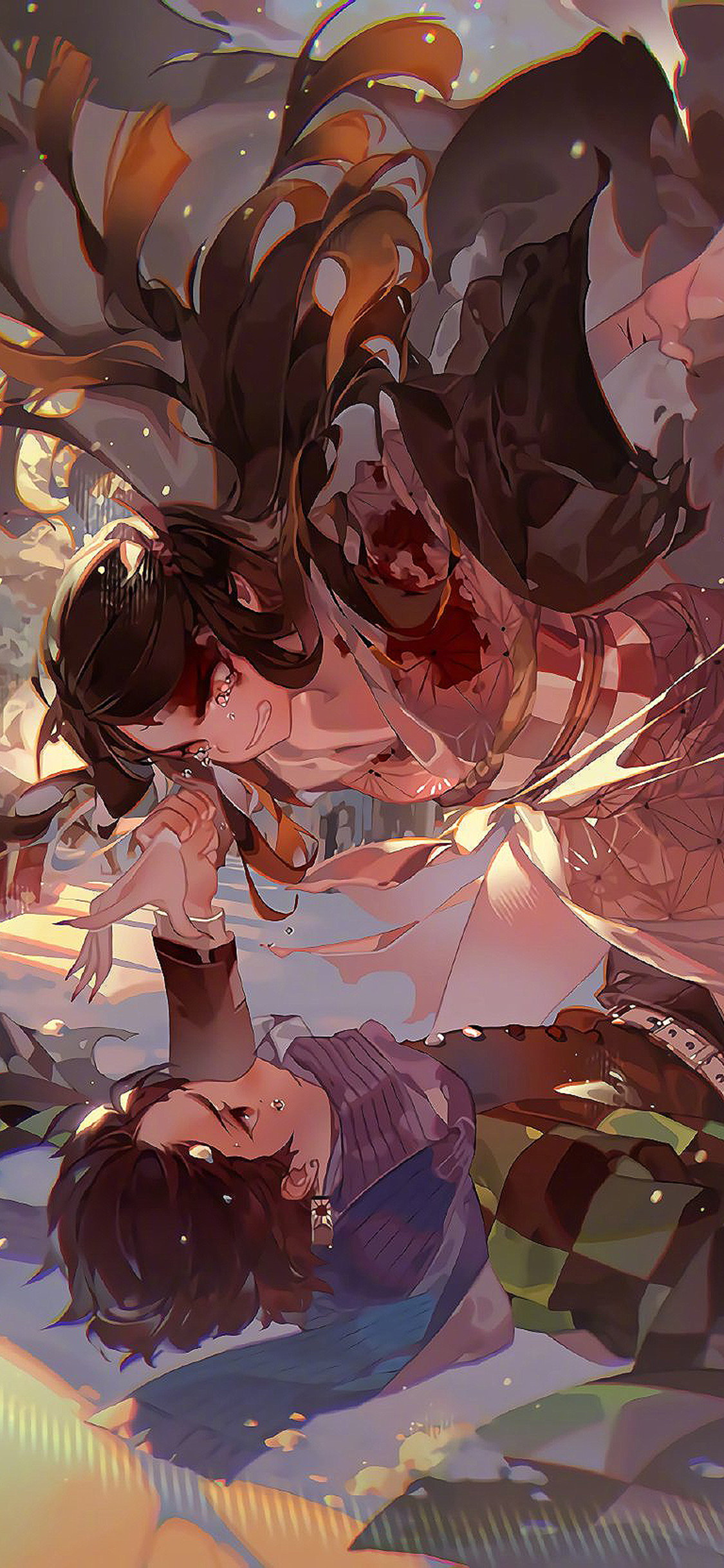 [2436×1125]鬼灭之刃 祢豆子 炭治郎 漫画 苹果手机动漫壁纸图片