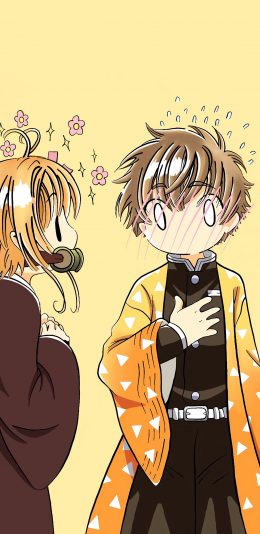 [2436x1125]魔卡少女樱 百变小樱 漫画 黄色 苹果手机动漫壁纸图片