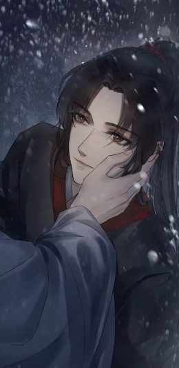 [2436x1125]魔道祖师 古风 原画 摸脸 少年 苹果手机动漫壁纸图片