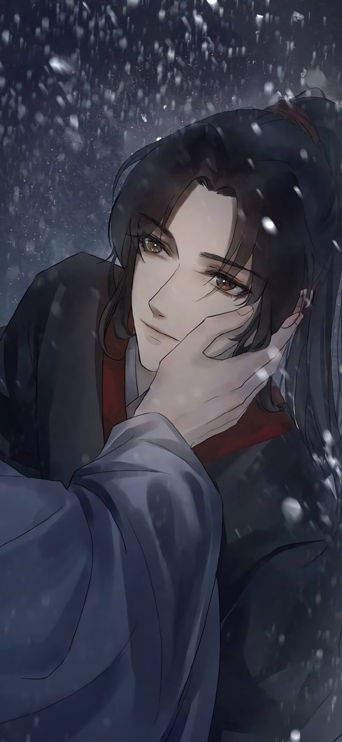 [2436×1125]魔道祖师 古风 原画 摸脸 少年 苹果手机动漫壁纸图片