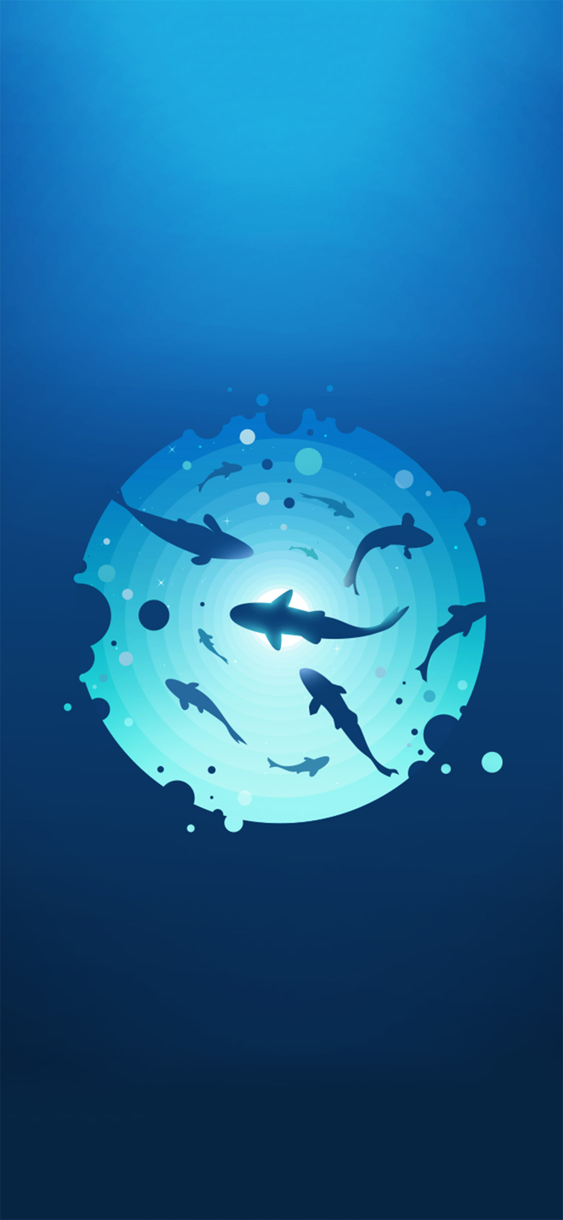 [2436×1125]鲨鱼 创意 海底 蔚蓝 苹果手机动漫壁纸图片