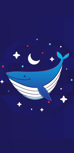 [2436x1125]鲸鱼 蓝色 月亮 绘画 苹果手机动漫壁纸图片